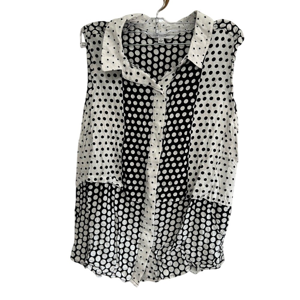 Liverpool Los Angeles Sleeveless Polka Dot Button Down Shirt Black White Large - Picture 1 of 4